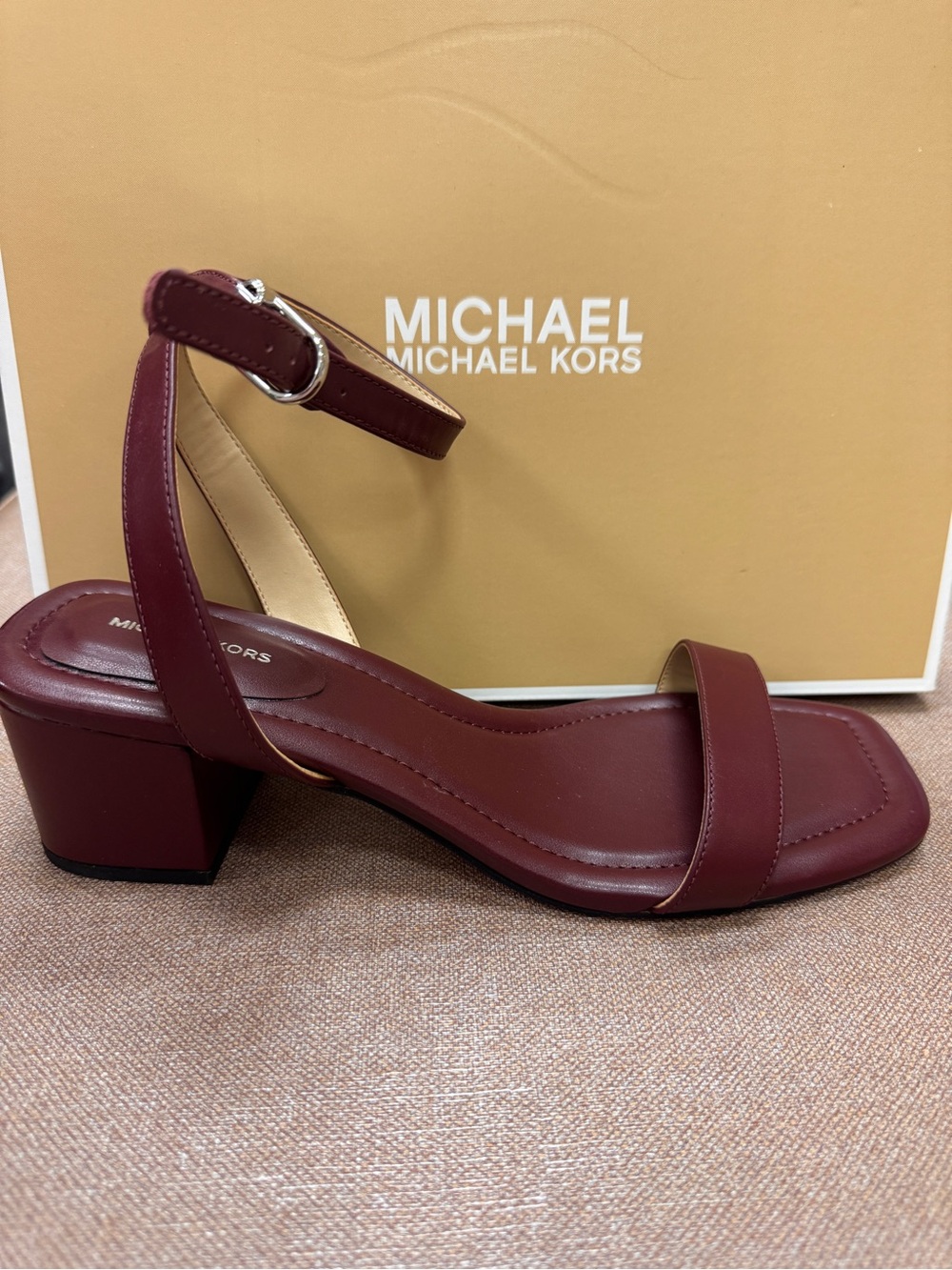 Michael Kors Burgundy Ankle-Strap Block Heel Sandal